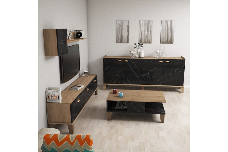 Möbelset för vardagsrum 35x178 cm 3 Delar - Natur/Svart - Förvaring - Förvaringsmöbler - Möbelset för vardagsrum