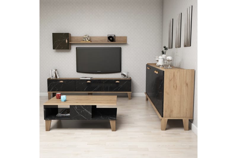 Möbelset för vardagsrum 35x178 cm 3 Delar - Natur/Svart - Förvaring - Förvaringsmöbler - Möbelset för vardagsrum