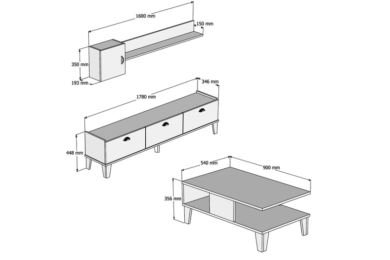Möbelset för vardagsrum 35x178 cm 3 Delar - Natur/Svart - Förvaring - Förvaringsmöbler - Möbelset för vardagsrum