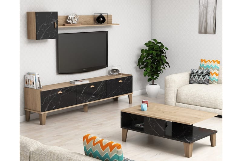 Möbelset för vardagsrum 35x178 cm 3 Delar - Natur/Svart - Förvaring - Förvaringsmöbler - Möbelset för vardagsrum