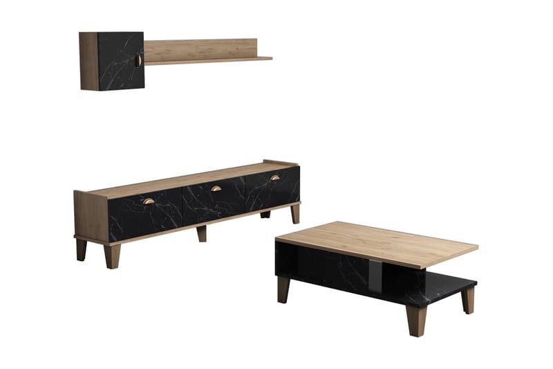 Möbelset för vardagsrum 35x178 cm 3 Delar - Natur/Svart - Förvaring - Förvaringsmöbler - Möbelset för vardagsrum