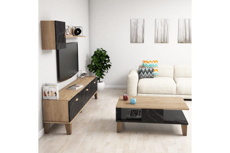 Möbelset för vardagsrum 35x178 cm 3 Delar - Natur/Svart - Förvaring - Förvaringsmöbler - Möbelset för vardagsrum