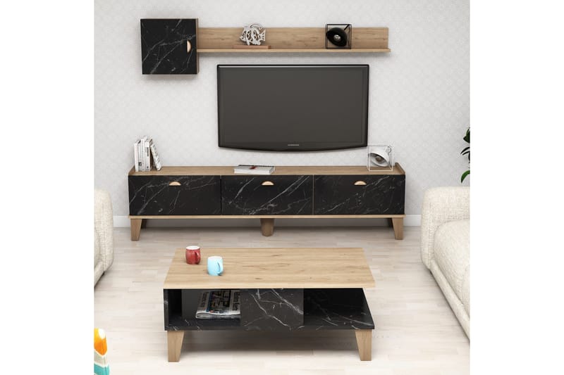 Möbelset för vardagsrum 35x178 cm 3 Delar - Natur/Svart - Förvaring - Förvaringsmöbler - Möbelset för vardagsrum