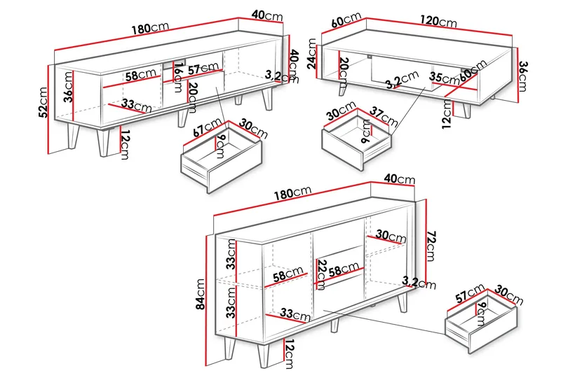 Möbelset För Vardagsrum Kintore - Brun - Förvaring - Förvaringsmöbler - Möbelset för vardagsrum