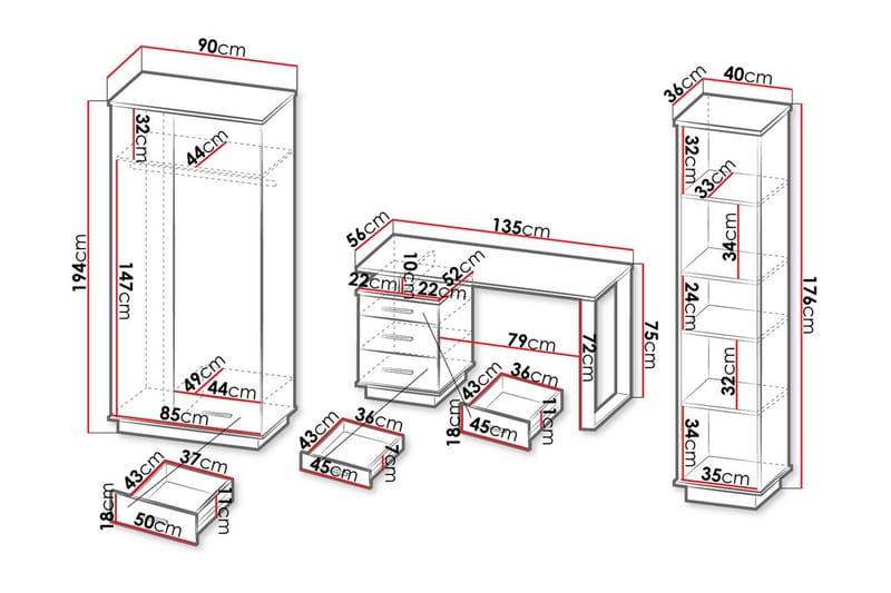 Möbelset för vardagsrum - Svart|Ek - Förvaring - Förvaringsmöbler - Möbelset för vardagsrum