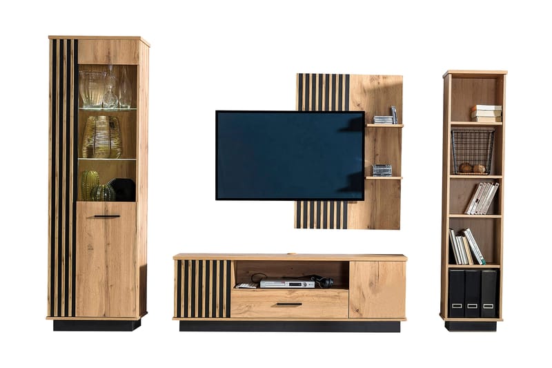 Möbelset för vardagsrum - Svart|Ek - Förvaring - Förvaringsmöbler - Möbelset för vardagsrum