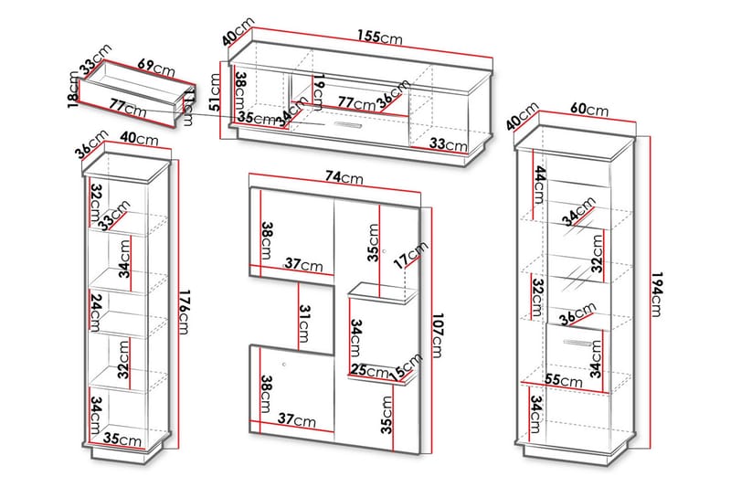 Möbelset för vardagsrum - Svart|Ek - Förvaring - Förvaringsmöbler - Möbelset för vardagsrum