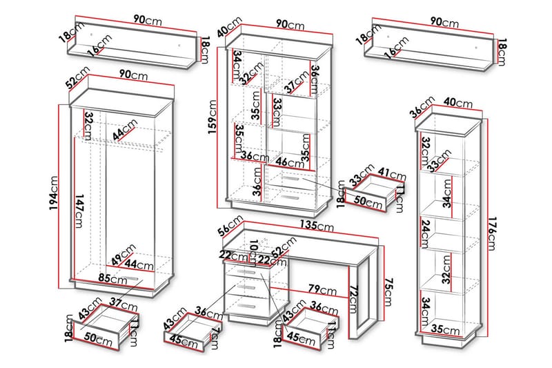 Möbelset för vardagsrum - Svart|Ek - Förvaring - Förvaringsmöbler - Möbelset för vardagsrum