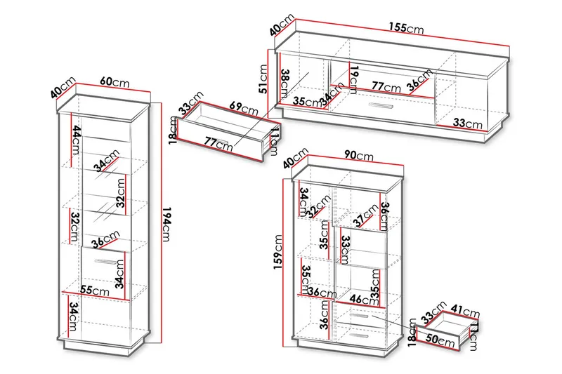 Möbelset för vardagsrum - Svart|Ek - Förvaring - Förvaringsmöbler - Möbelset för vardagsrum