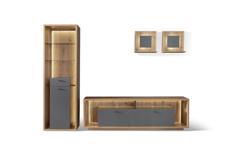 Möbelset Morrols med Högskåp - Grå/Natur - Möbelset för vardagsrum