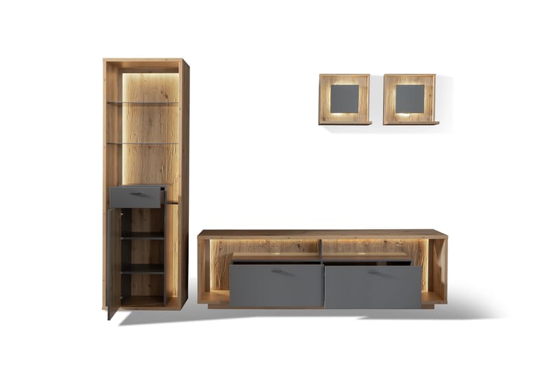 Möbelset Morrols med Högskåp - Grå/Natur - Möbelset för vardagsrum