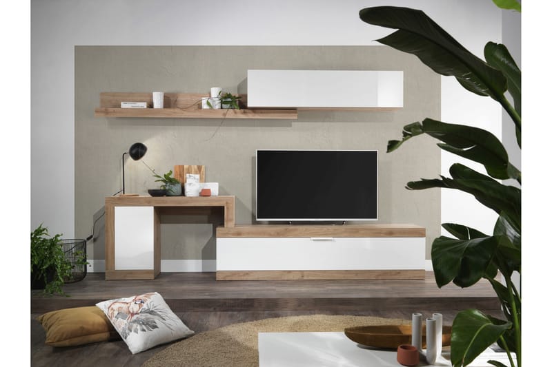 Möbelset Nickero för vardagsrum 280 cm - Vit/Brun - Möbelset för vardagsrum