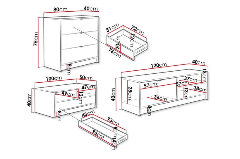 Novaj Möbelset För Vardagsrum - Vit - Förvaring - Förvaringsmöbler - Möbelset för vardagsrum
