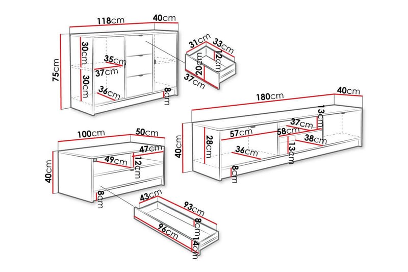 Novaj Möbelset För Vardagsrum - Vit - Förvaring - Förvaringsmöbler - Möbelset för vardagsrum