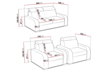 Oslo Vardagsrumsset LED-belysning - Brun - Möbler - Soffa - Soffgrupp