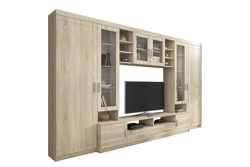 Paris Vardagsrumsset 340x44x197,5 cm - Ek/Vit Led-Belysning - Förvaring - Förvaringsmöbler - Möbelset för vardagsrum