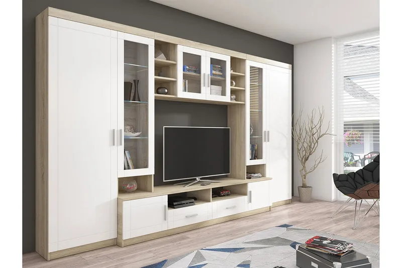 Paris Vardagsrumsset 340x44x197,5 cm, Ek/Vit Led-Belysning