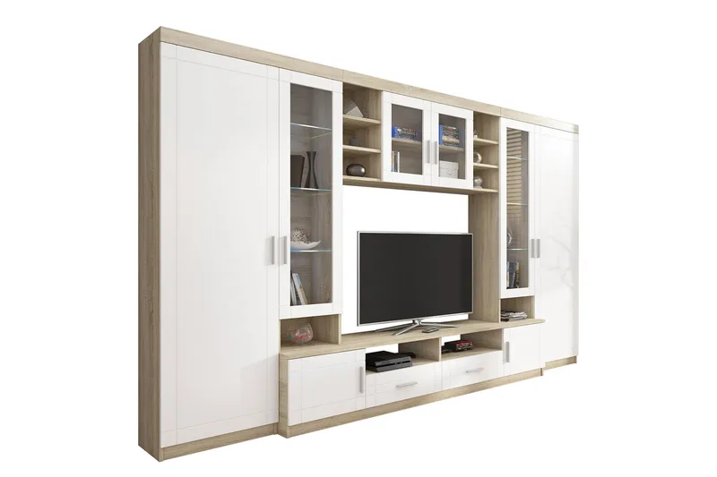 Paris Vardagsrumsset 340x44x197,5 cm - Ek/Vit Led-Belysning - Förvaring - Förvaringsmöbler - Möbelset för vardagsrum