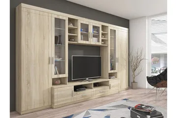 Paris Vardagsrumsset 340x44x197,5 cm - Ek/Vit Led-Belysning - Förvaring - Förvaringsmöbler - Möbelset för vardagsrum