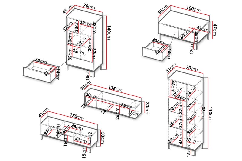 Querty Vardagsrumsset 5 Delar - Natur - Förvaring - Förvaringsmöbler - Möbelset för vardagsrum