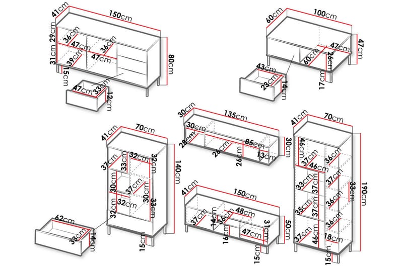 Querty Vardagsrumsset 6 Delar - Natur - Förvaring - Förvaringsmöbler - Möbelset för vardagsrum