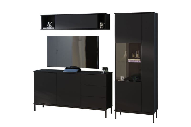 Querty Vardagsrumsset LED-belysning 4 Delar Vit LED - Svart - Förvaring - Förvaringsmöbler - Möbelset för vardagsrum