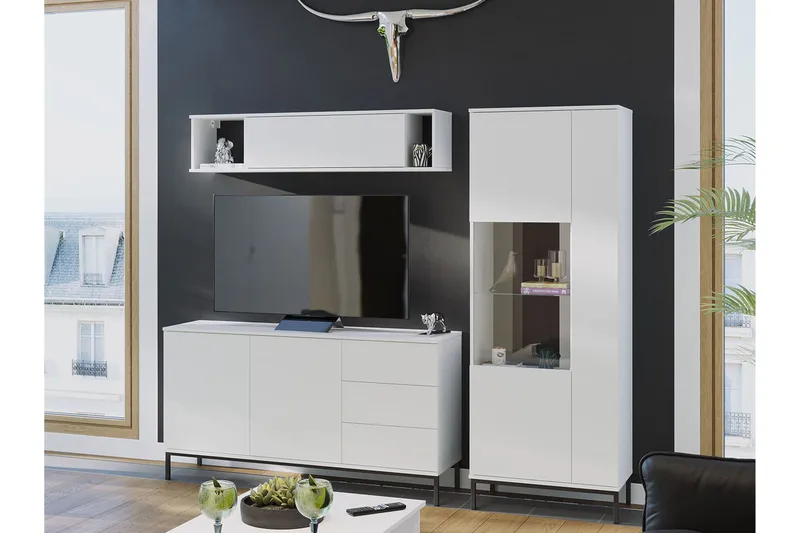 Querty Vardagsrumsset LED-belysning 4 Delar Vit LED - Vit - Förvaring - Förvaringsmöbler - Möbelset för vardagsrum