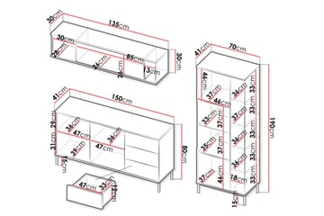 Querty Vardagsrumsset LED-belysning 4 Delar Vit LED - Vit - Förvaring - Förvaringsmöbler - Möbelset för vardagsrum