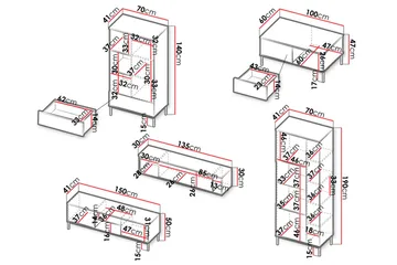 Querty Vardagsrumsset LED-belysning 6 Delar Vit LED - Natur - Förvaring - Förvaringsmöbler - Möbelset för vardagsrum