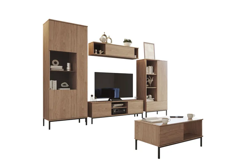 Querty Vardagsrumsset LED-belysning 6 Delar Vit LED - Natur - Förvaring - Förvaringsmöbler - Möbelset för vardagsrum