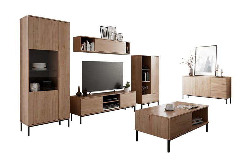 Querty Vardagsrumsset LED-belysning 7 Delar Vit LED - Natur - Förvaring - Förvaringsmöbler - Möbelset för vardagsrum