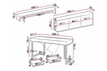 Rathmore Möbelset För Vardagsrum - Grå - Förvaring - Förvaringsmöbler - Möbelset för vardagsrum