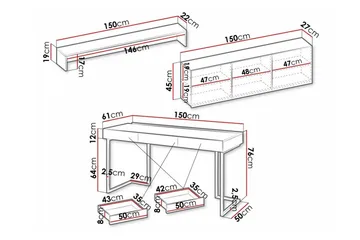 Rathmore Möbelset För Vardagsrum - Grå - Förvaring - Förvaringsmöbler - Möbelset för vardagsrum