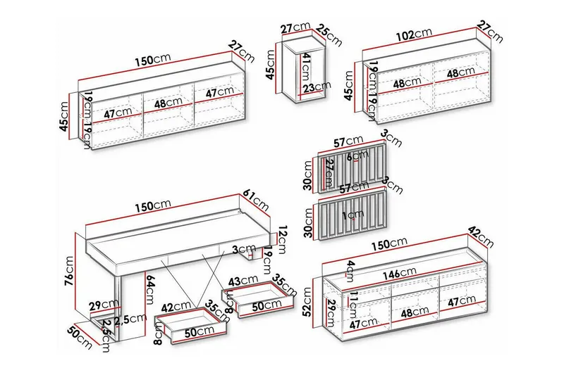 Rathmore Möbelset För Vardagsrum - Svart - Förvaring - Förvaringsmöbler - Möbelset för vardagsrum