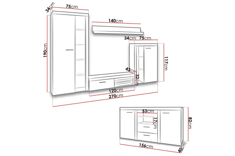 Rumba Soffgrupp - Ek - Förvaring - Förvaringsmöbler - Möbelset för vardagsrum
