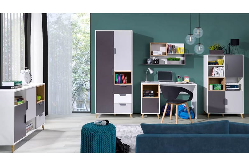 Sayuki Möbelset För Vardagsrum, Vit/Grå