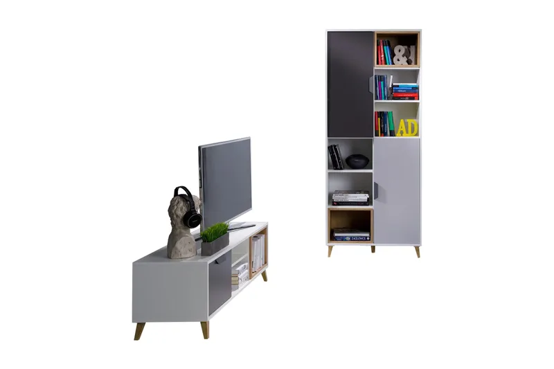 Sayuki Möbelset För Vardagsrum - Vit/Grå - Förvaring - Förvaringsmöbler - Möbelset för vardagsrum