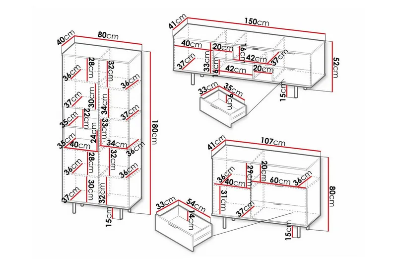 Staffin Möbelset För Vardagsrum - Svart - Förvaring - Förvaringsmöbler - Möbelset för vardagsrum