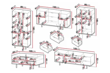 Staffin Möbelset För Vardagsrum - Svart - Förvaring - Förvaringsmöbler - Möbelset för vardagsrum