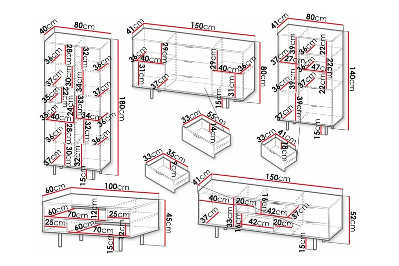 Staffin Möbelset För Vardagsrum - Svart - Förvaring - Förvaringsmöbler - Möbelset för vardagsrum