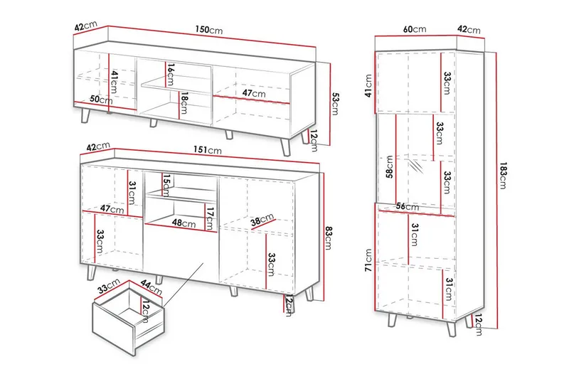 Strontian Möbelset För Vardagsrum Scandinavian Choice Black - Förvaring - Förvaringsmöbler - Möbelset för vardagsrum
