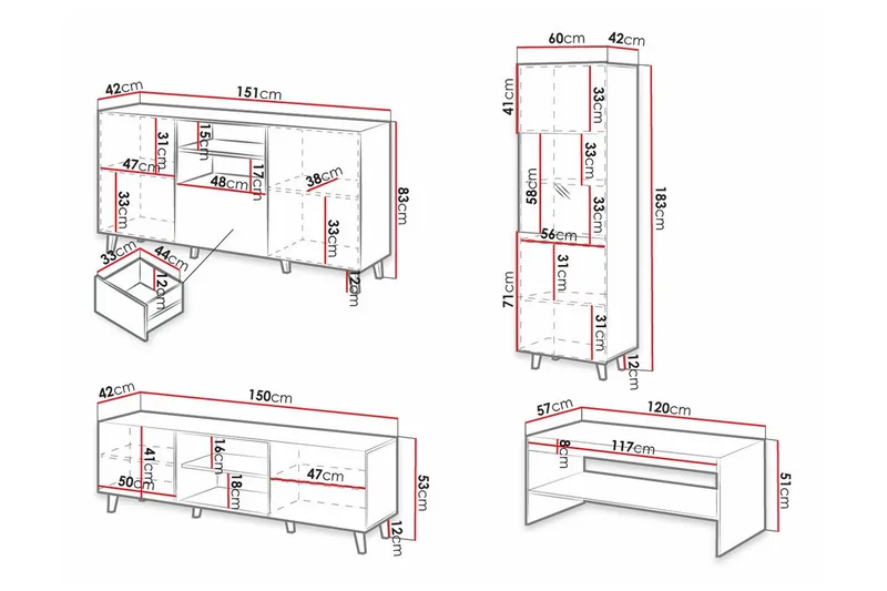 Strontian Möbelset För Vardagsrum Scandinavian Choice White - Förvaring - Förvaringsmöbler - Möbelset för vardagsrum
