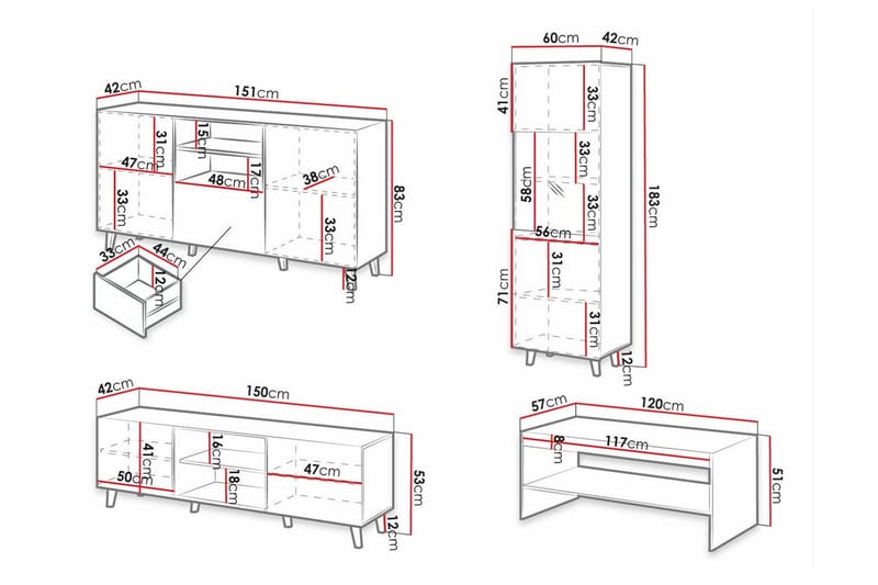 Strontian Möbelset För Vardagsrum Scandinavian Choice White - Förvaring - Förvaringsmöbler - Möbelset för vardagsrum