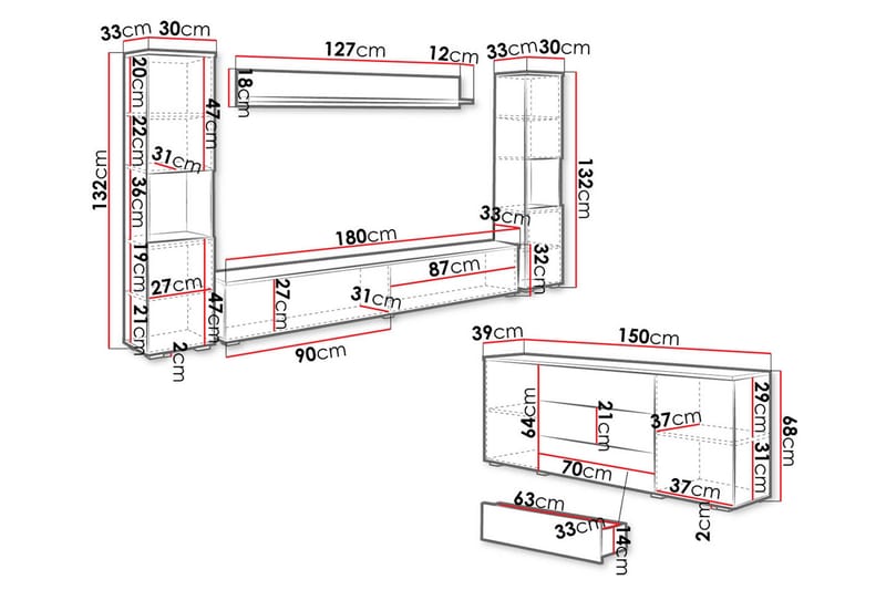 Valga Möbelset För Vardagsrum Natur|Vit - Natur/Vit - Förvaring - Förvaringsmöbler - Möbelset för vardagsrum