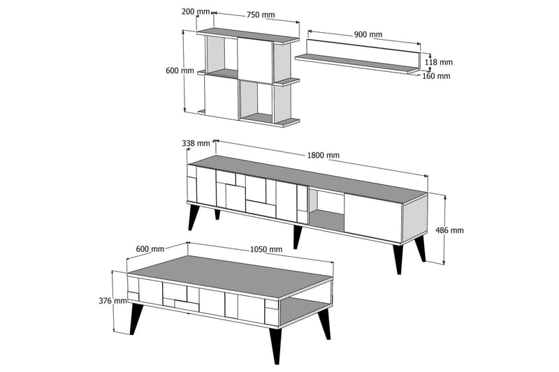 Vardagsrumsmöbelset Moyano 180 cm - Mörkbrun/Antracit - Möbelset för vardagsrum
