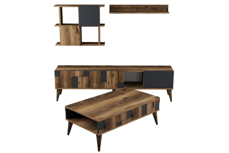 Vardagsrumsmöbelset Moyano 180 cm - Mörkbrun/Antracit - Möbelset för vardagsrum