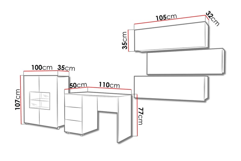 Vardagsrumsset Frick - Grå/Vit - Förvaring - Förvaringsmöbler - Möbelset för vardagsrum