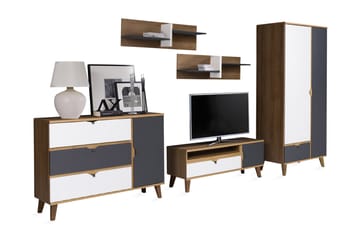 Vardagsrumsset Memone - Beige/Grå/Vit - Förvaring - Förvaringsmöbler - Möbelset för vardagsrum