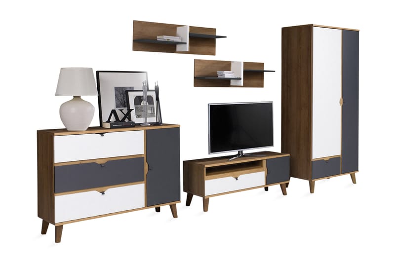 Vardagsrumsset Memone - Beige/Grå/Vit - Förvaring - Förvaringsmöbler - Möbelset för vardagsrum