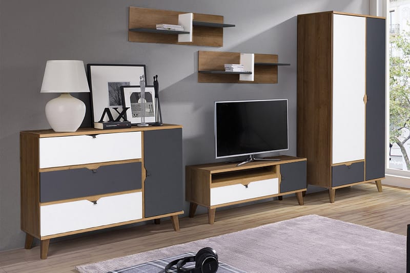 Vardagsrumsset Memone - Beige/Grå/Vit - Förvaring - Förvaringsmöbler - Möbelset för vardagsrum